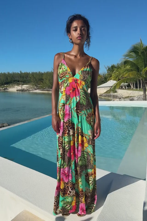 VISIONS OF PARADISE - Chain Bralette Side Slit Maxi Dress